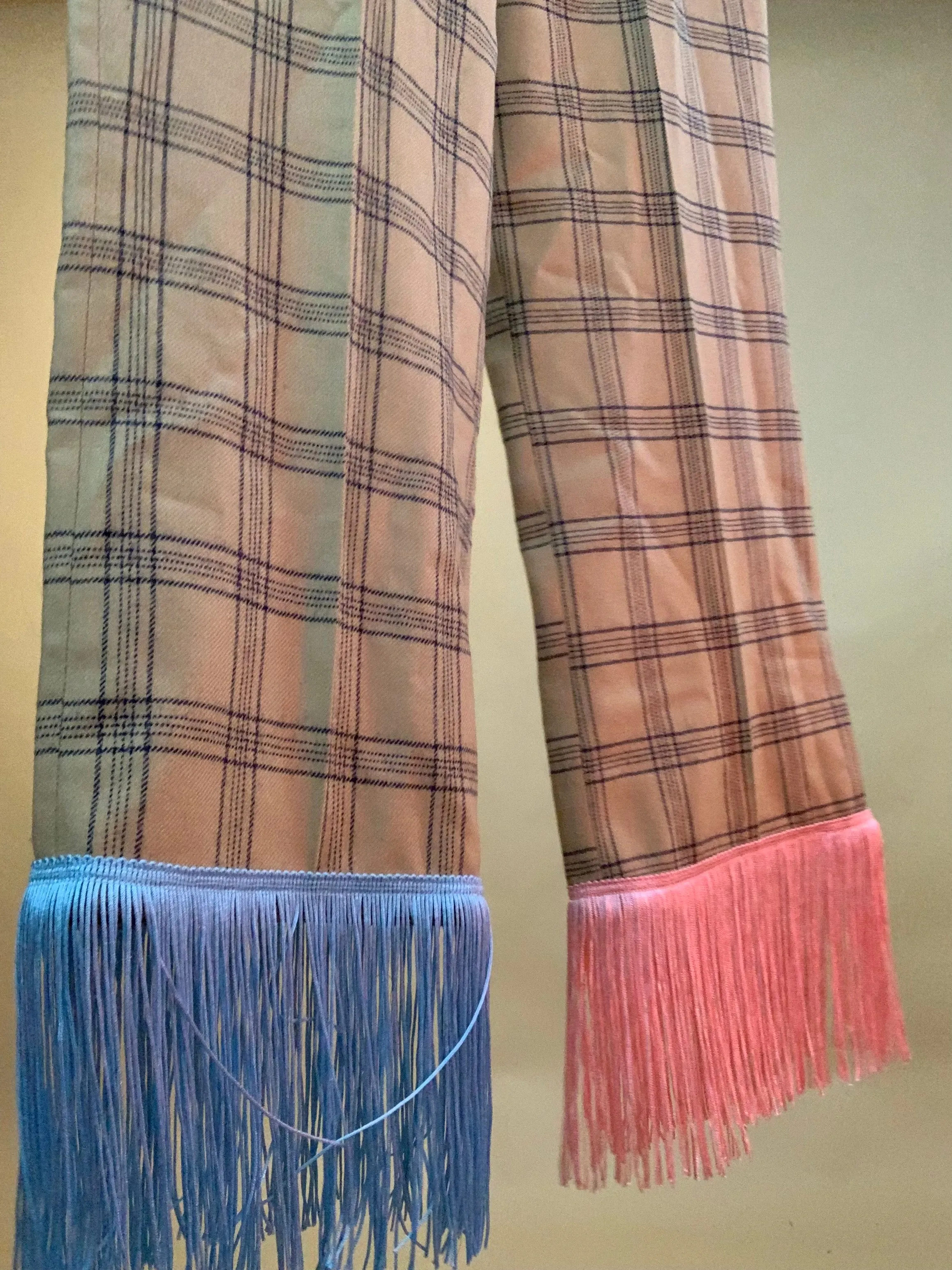 Mixed fringe plaid pants