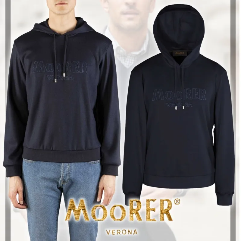 MOORER  |Pullovers Wool Long Sleeves Plain Logo Hoodies