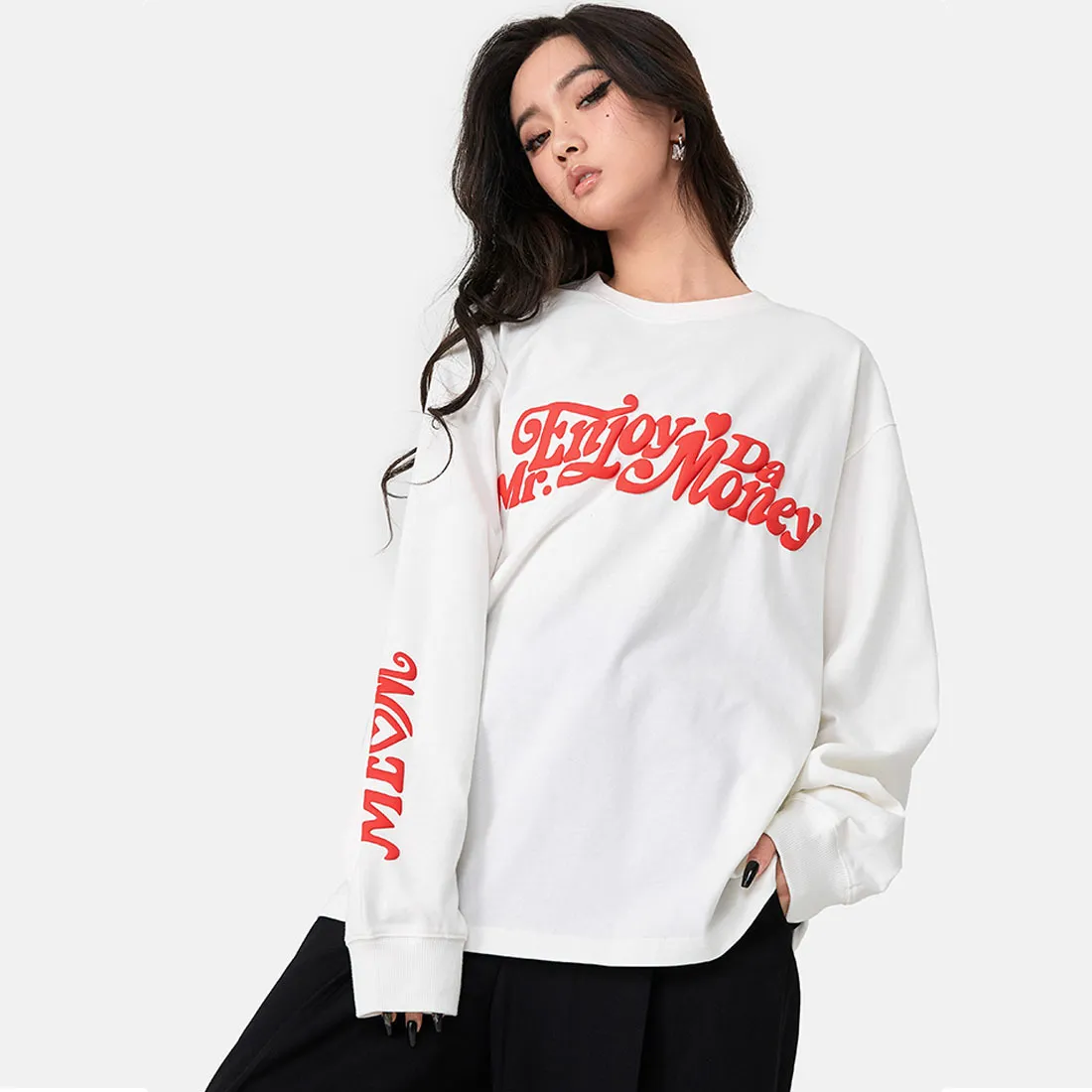 MR. ENJOY DA MONEY  |Crew Neck Unisex Street Style Long Sleeves Oversized