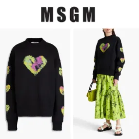 MSGM  |Crew Neck Heart Street Style Long Sleeves Plain Cotton