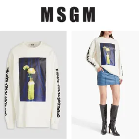 MSGM  |Crew Neck Street Style Long Sleeves Plain Cotton