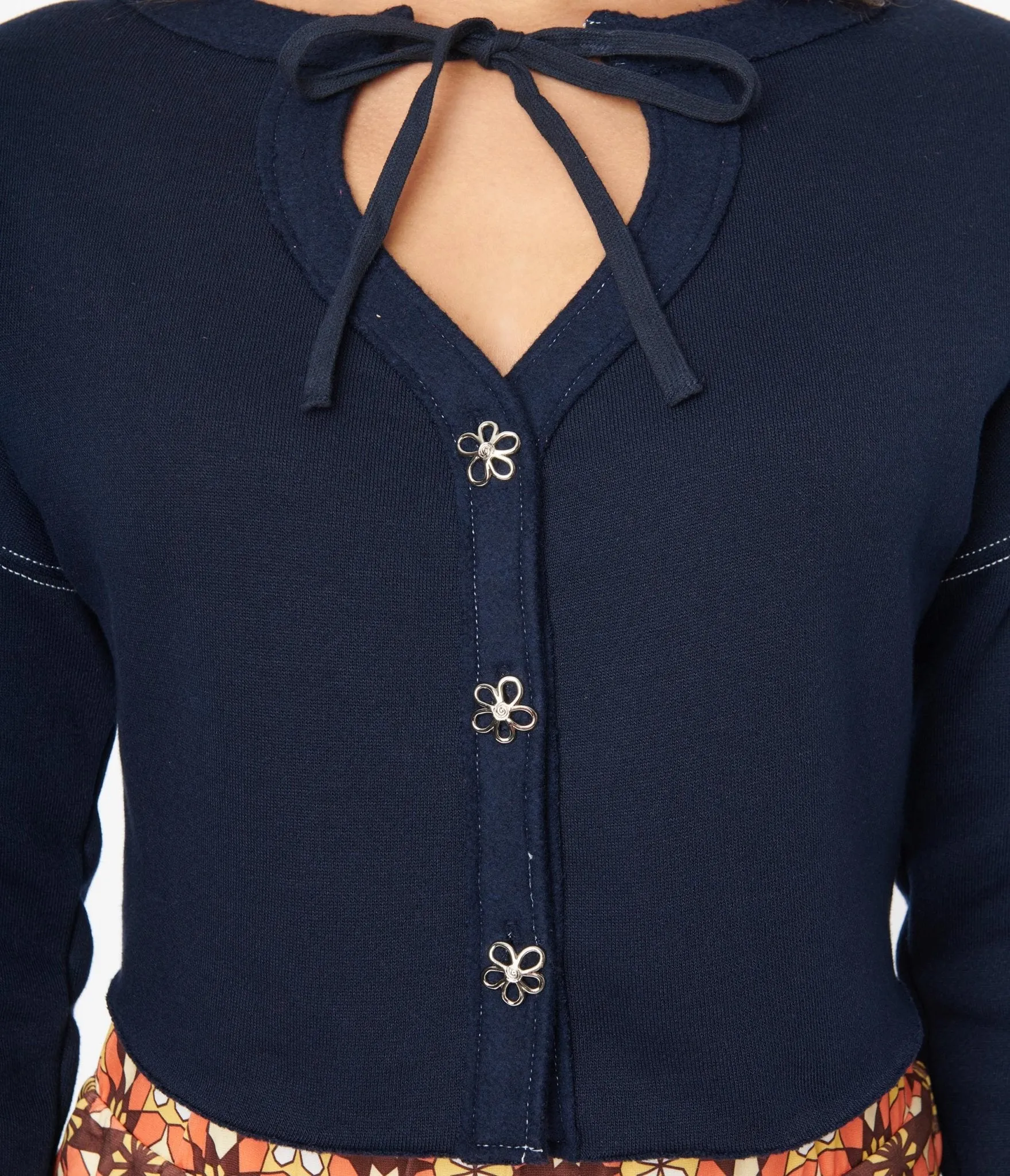 Navy Floral Button Cropped Petunia Cardigan