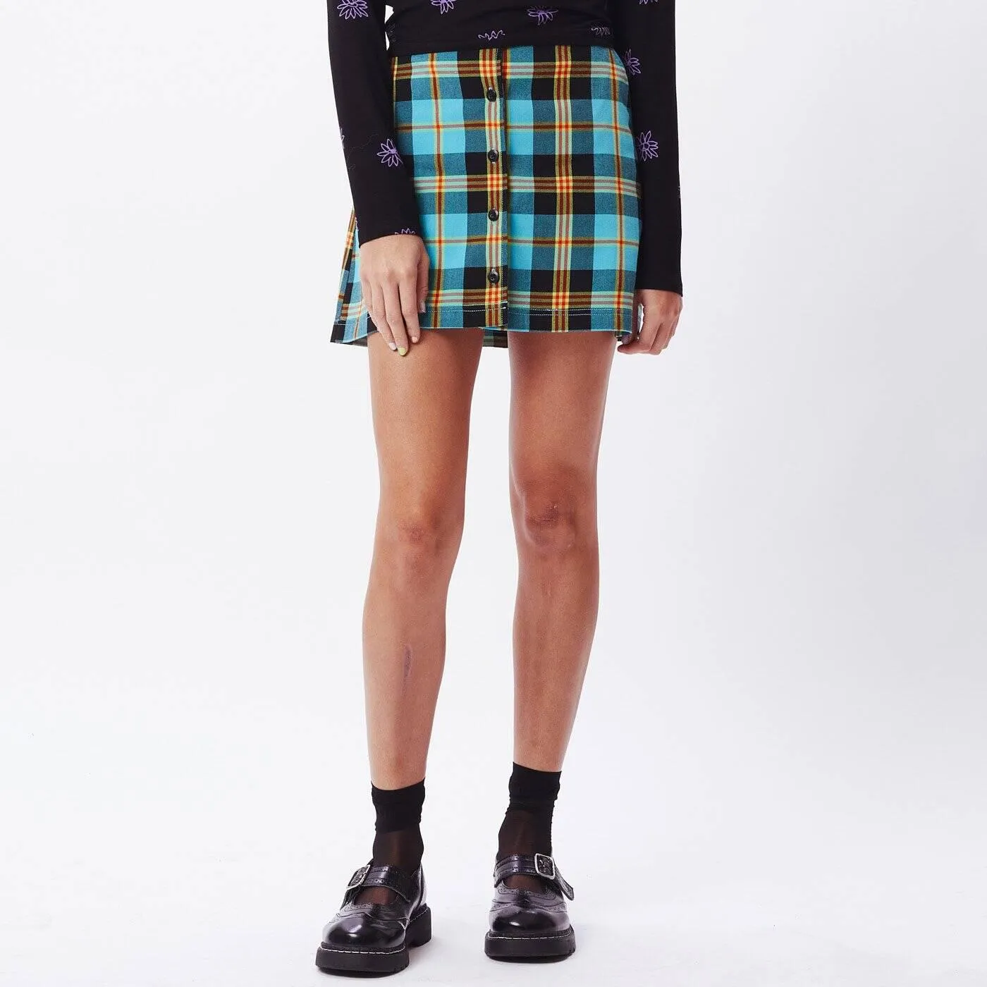 Obey Joanie Plaid Skirt in Aqua