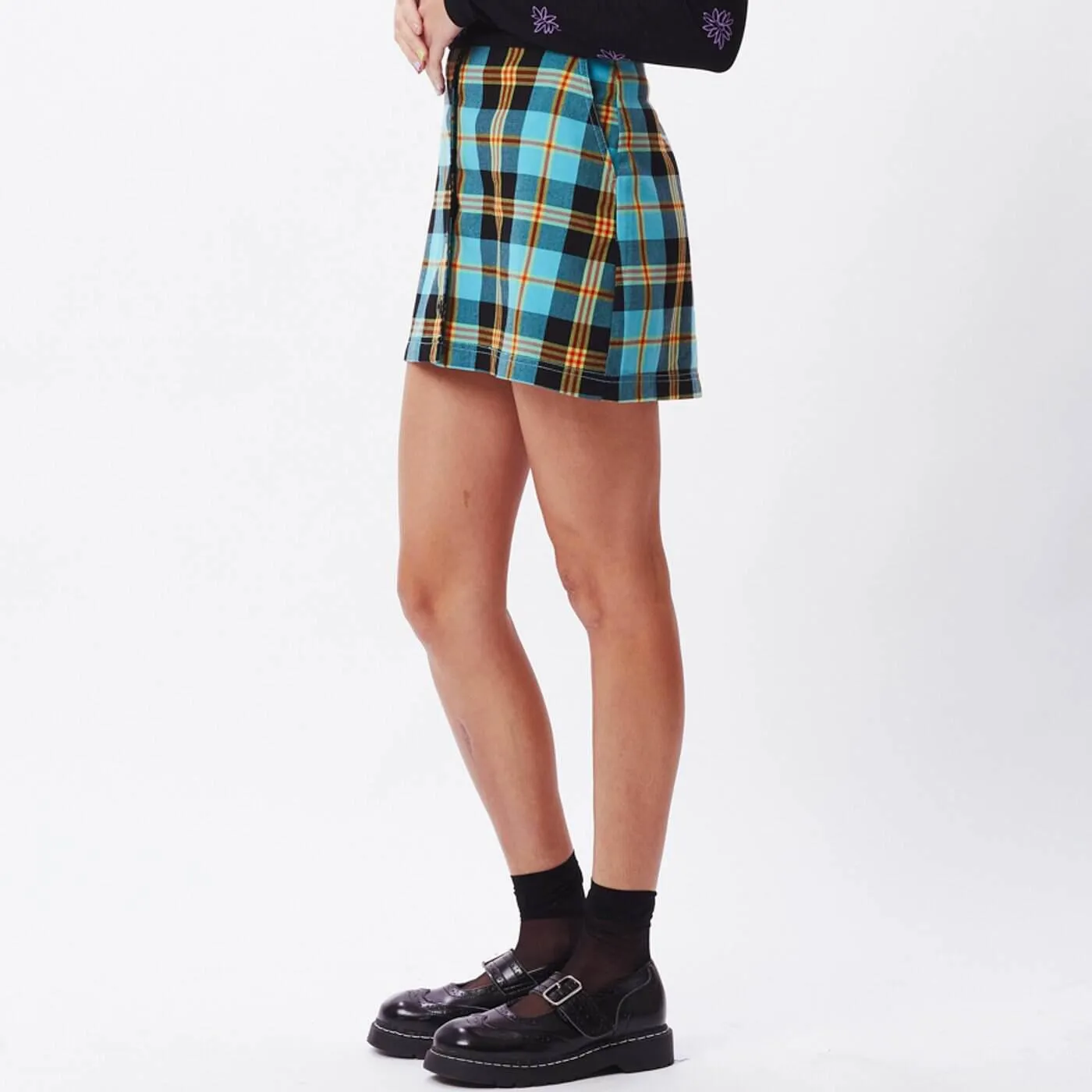 Obey Joanie Plaid Skirt in Aqua