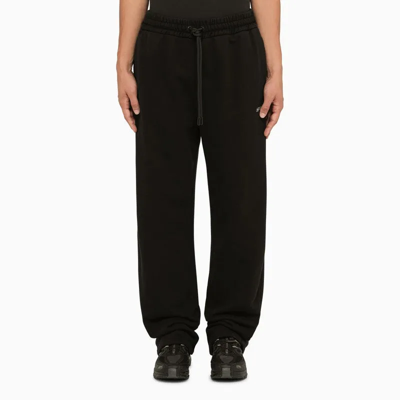 OFF-WHITE Men's Black Cotton Jogging Trousers with Logo Print and Adjustable Waistband