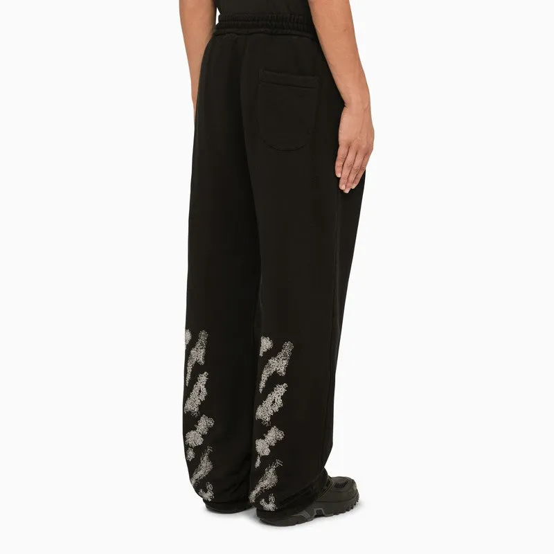 OFF-WHITE Men's Black Cotton Jogging Trousers with Logo Print and Adjustable Waistband