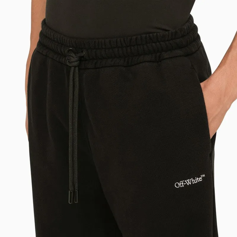 OFF-WHITE Men's Black Cotton Jogging Trousers with Logo Print and Adjustable Waistband