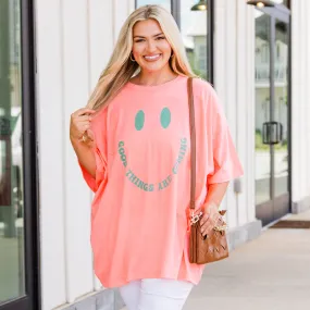 Only Good Things Boyfriend Tee, Neon Coral Pink