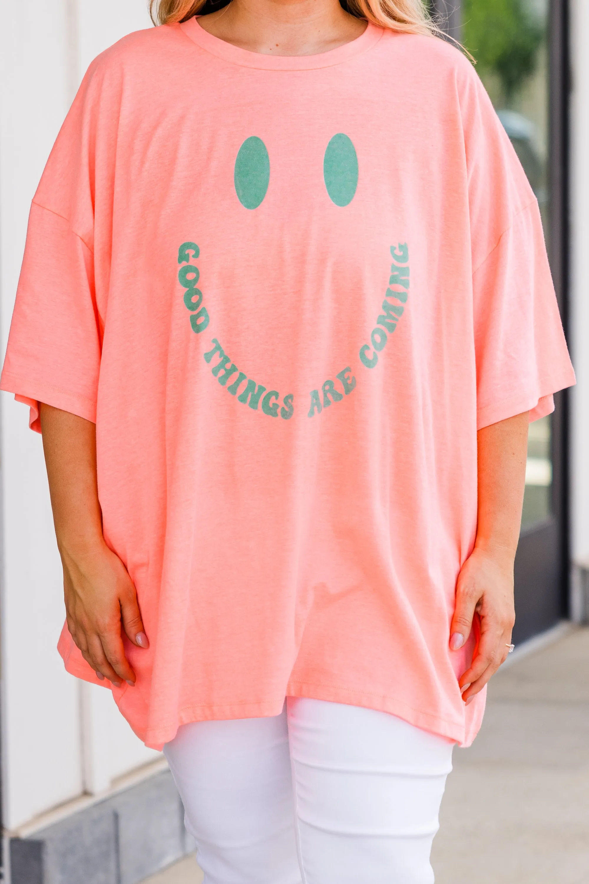 Only Good Things Boyfriend Tee, Neon Coral Pink