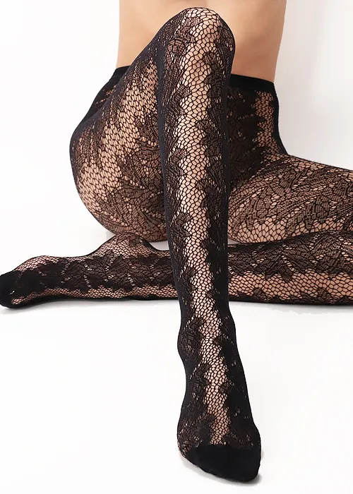 Oroblu Romantic Floral Fishnet Black Tights ()