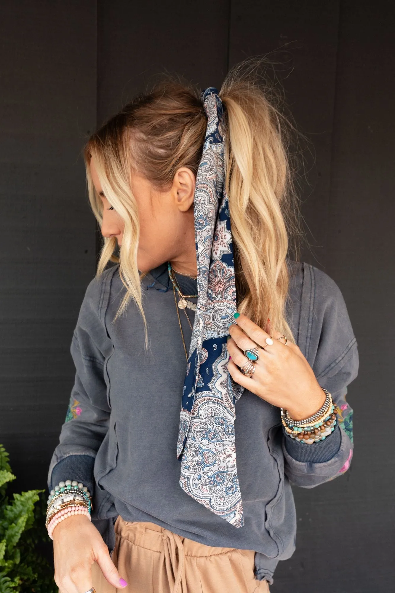 Paris Paisley Scarf - Navy Blue