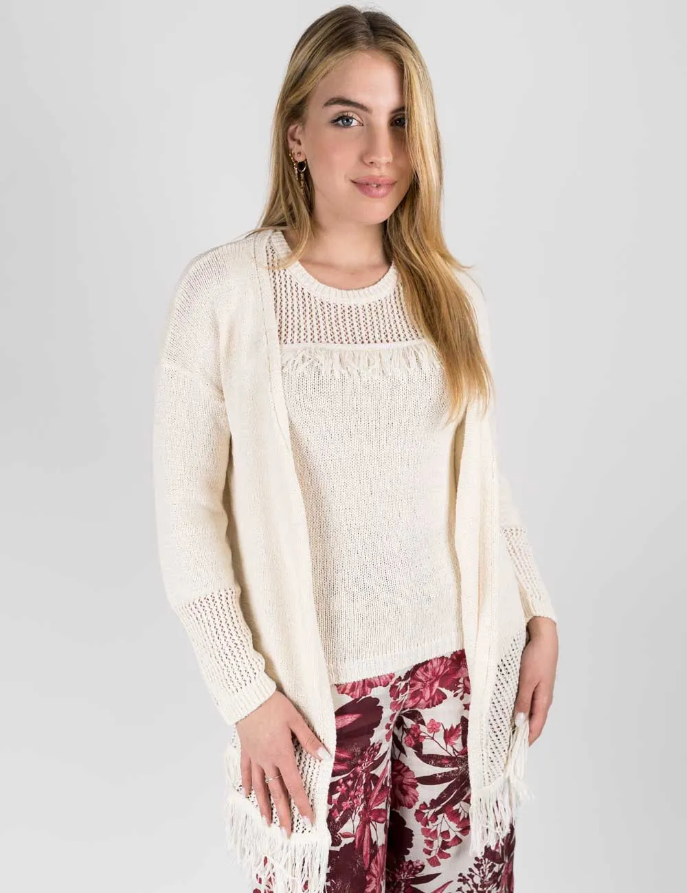 Pennyblack - Cardigan traforato con frange bianco