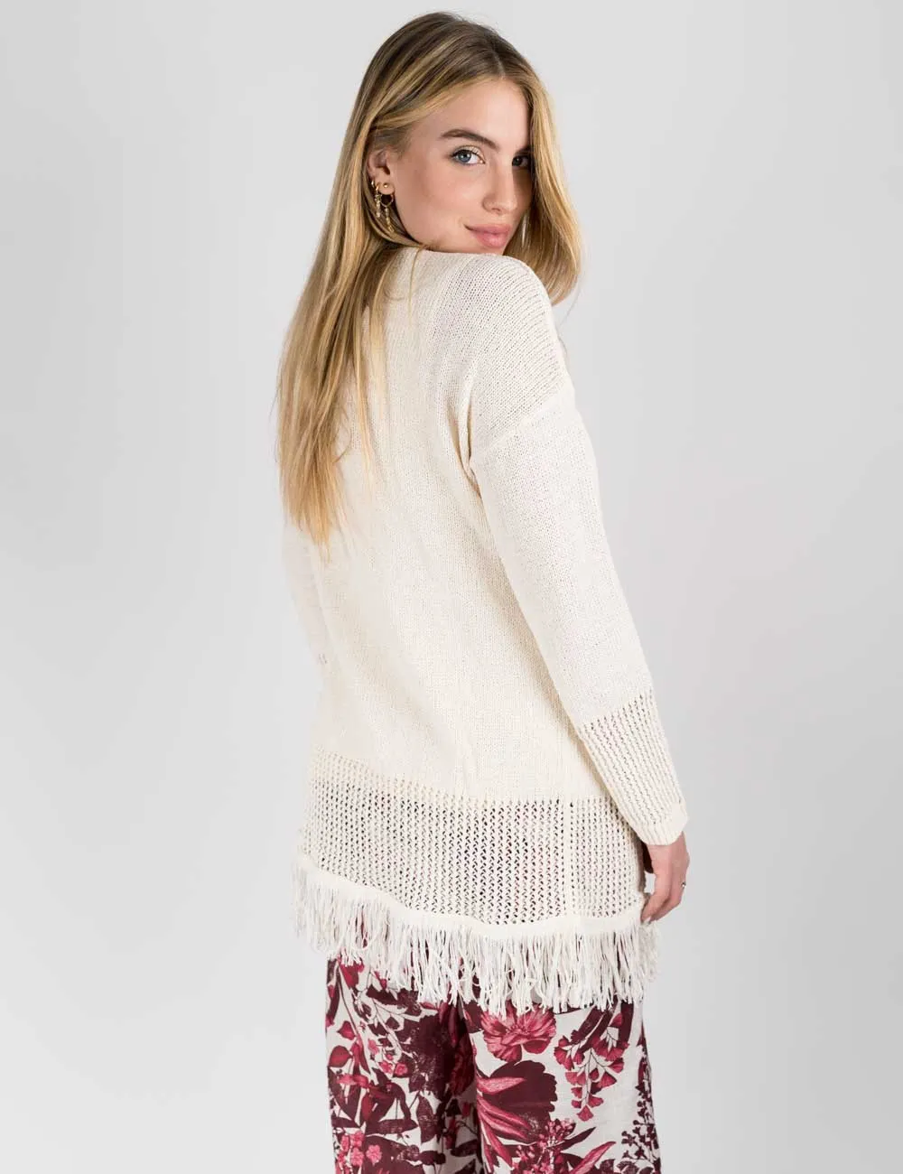 Pennyblack - Cardigan traforato con frange bianco