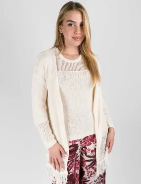 Pennyblack - Cardigan traforato con frange bianco