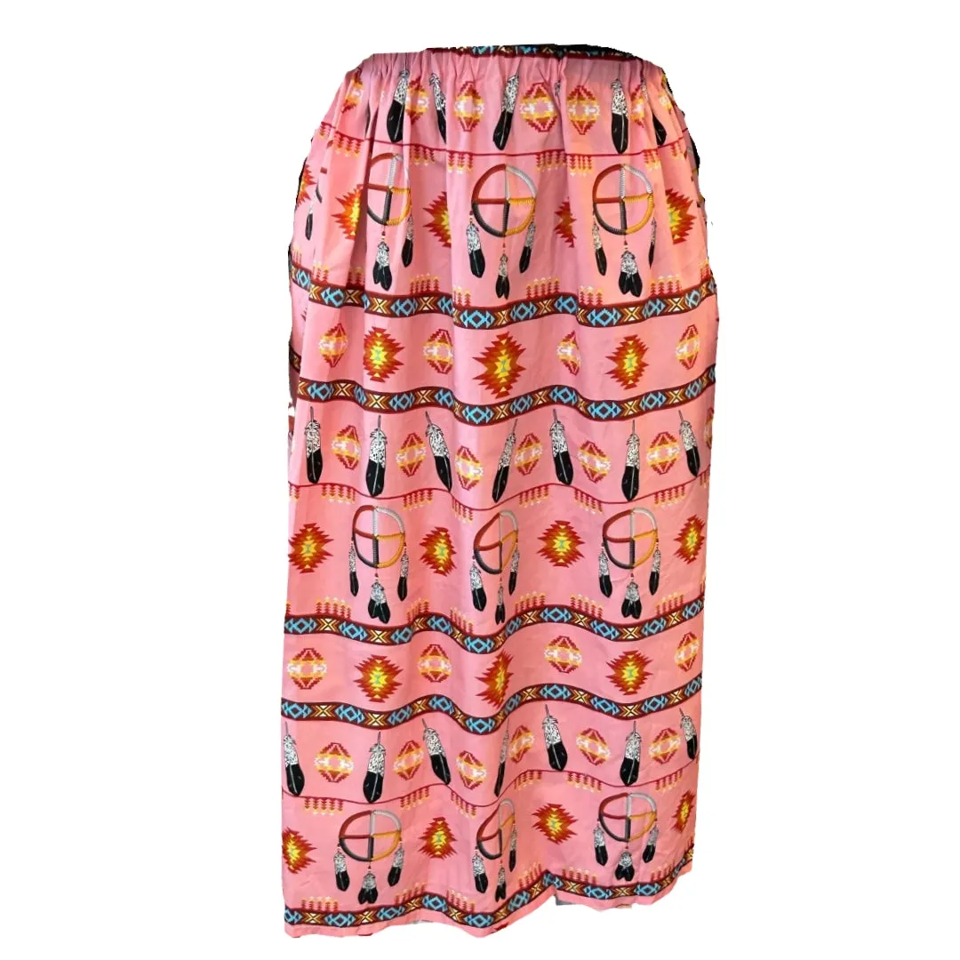 Pink Feather Print Ribbon Skirt