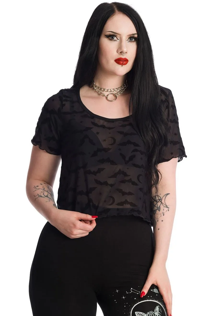 Prayers Bats on Mesh Cropped Top