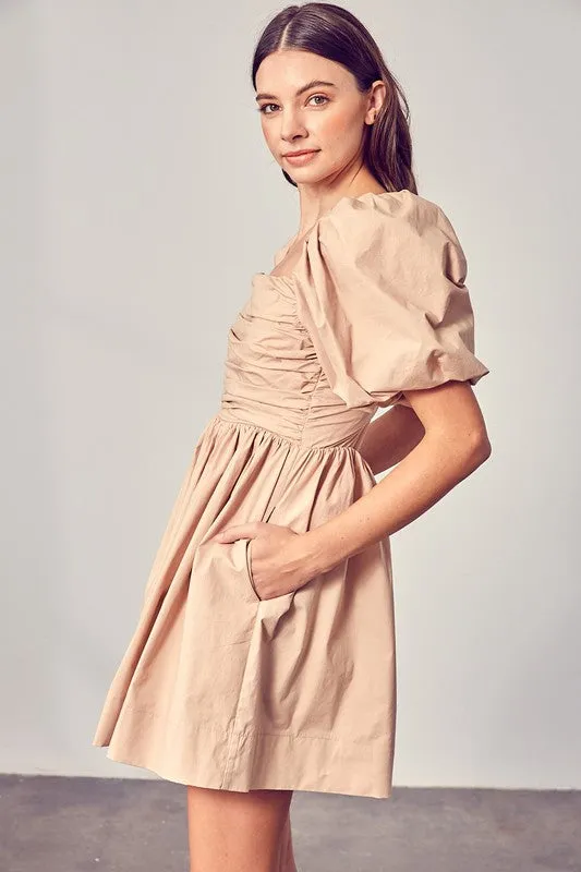 PUFF SLEEVE SQUARE NECK DRESS