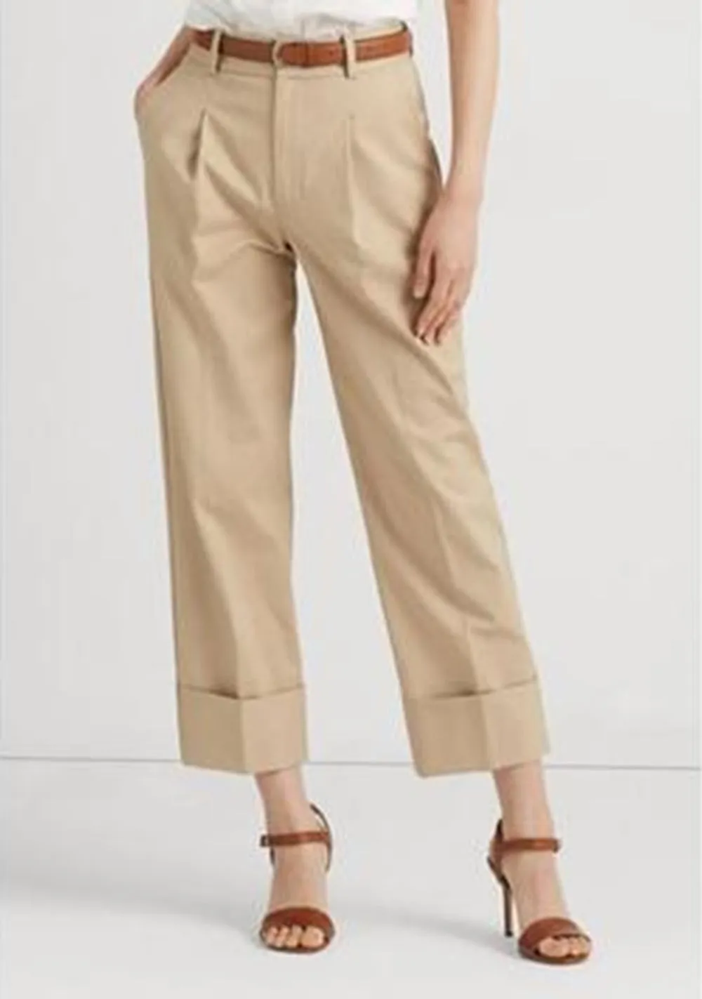 Ralph Lauren Women's Double Faced Stretch Cotton Ankle Pants Brown Size 14