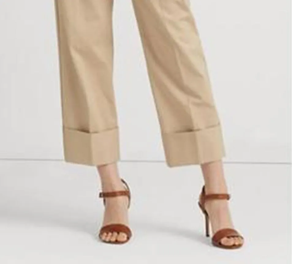 Ralph Lauren Women's Double Faced Stretch Cotton Ankle Pants Brown Size 14