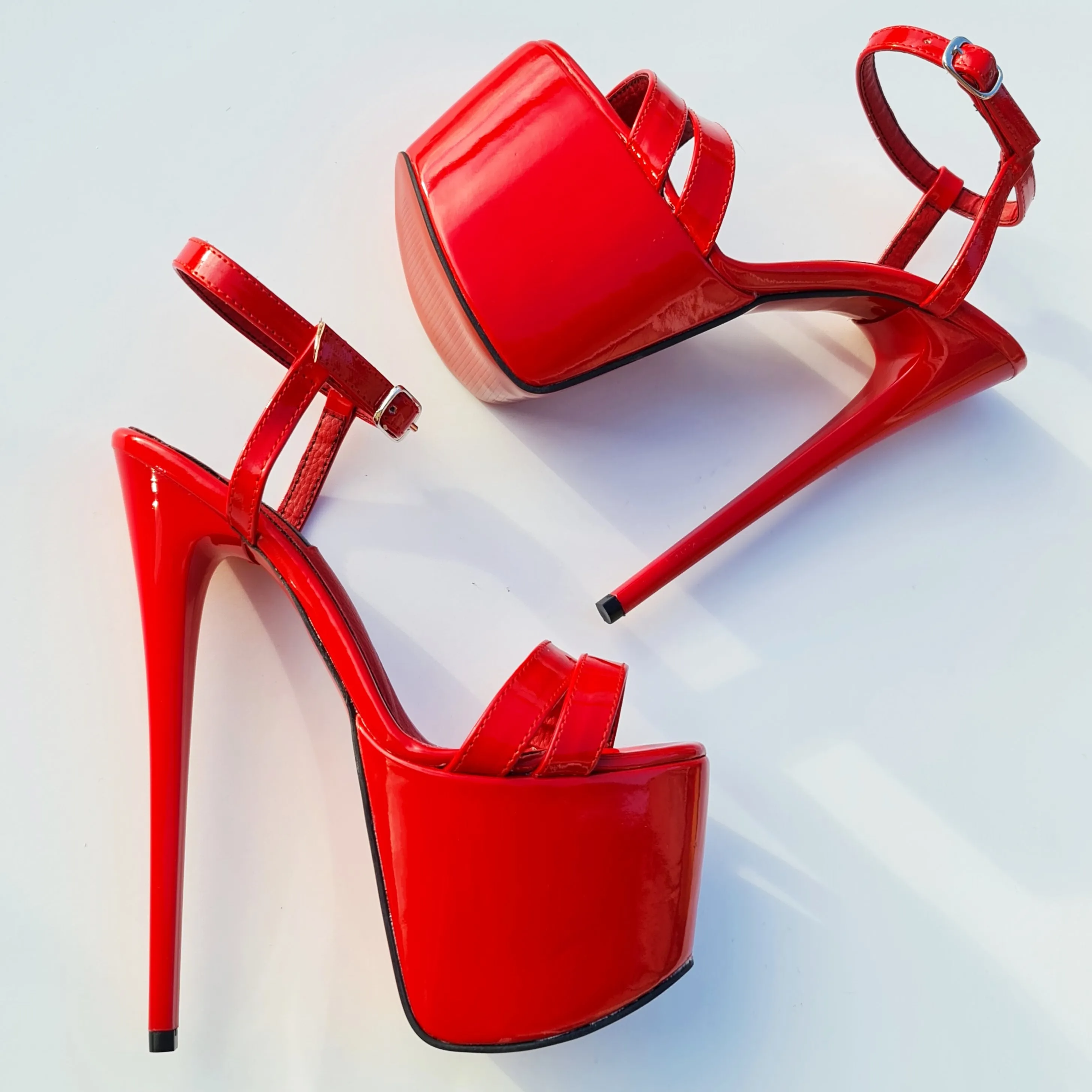 Red Gloss Double Strap High Heel Sandals