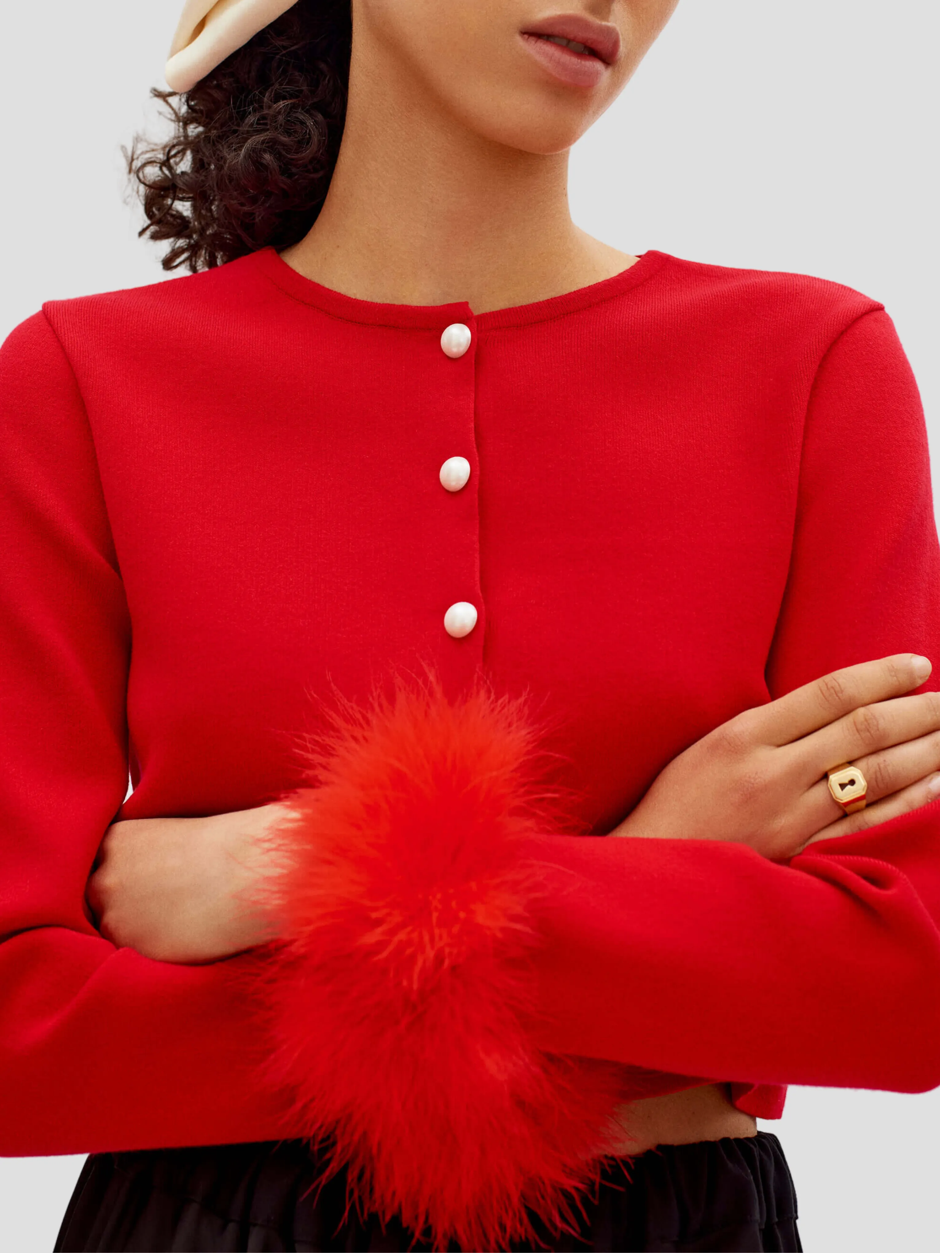 Red Knitted Cardigan w/ Detachable Feathers