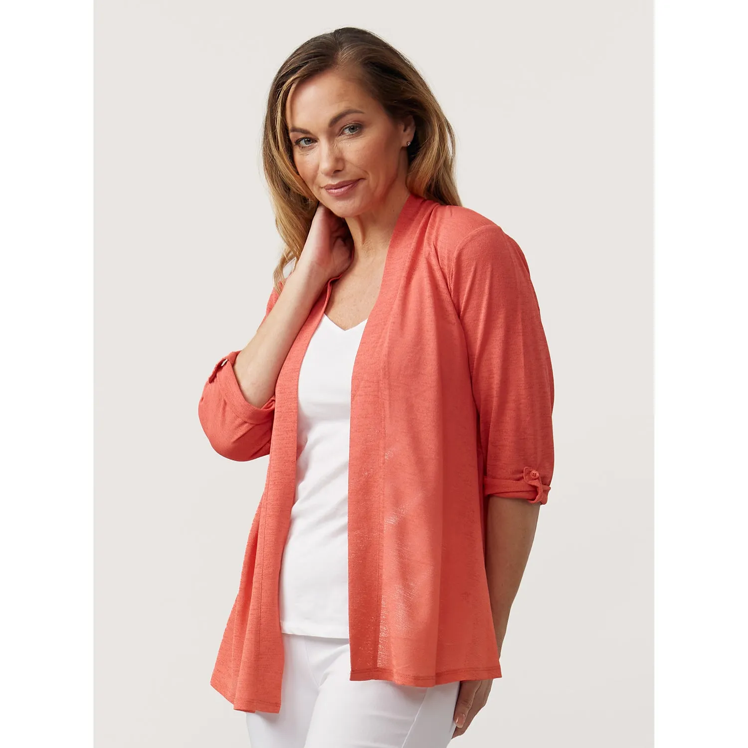 Roll Up Sleeve Cardigan - Coral