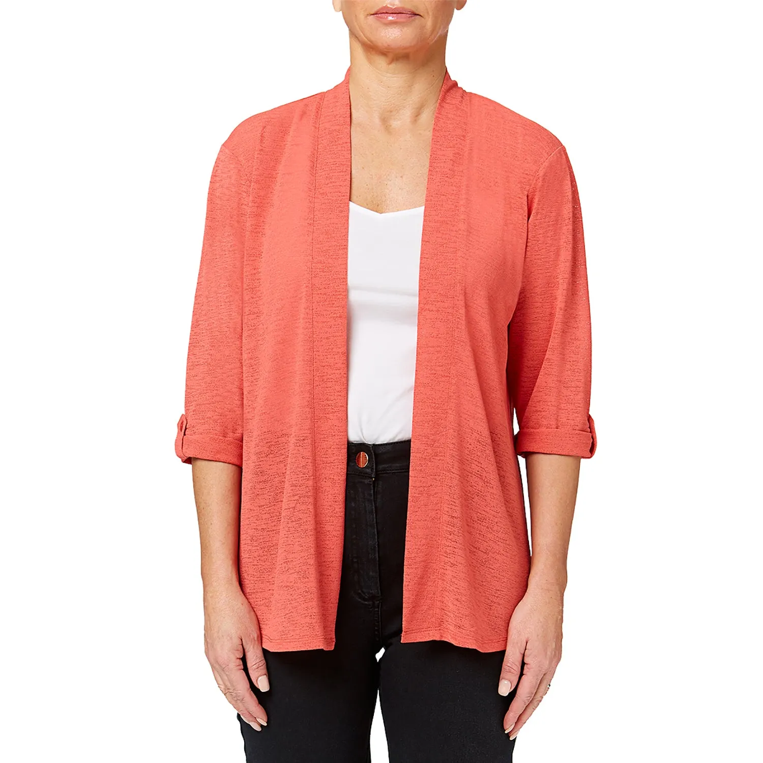 Roll Up Sleeve Cardigan - Coral