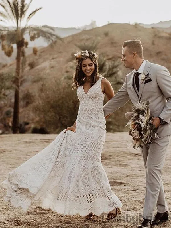 Sexy V-neck Lace Wedding Dresses With Train,DB10270