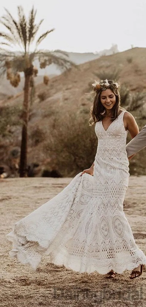 Sexy V-neck Lace Wedding Dresses With Train,DB10270