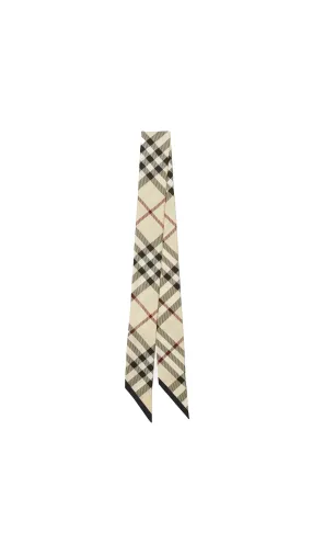 Skinny Check Silk Scarf - Stone