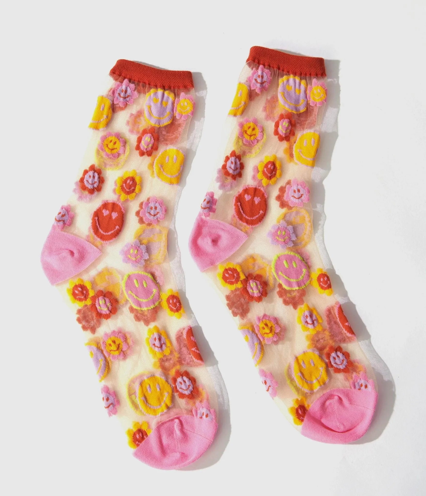 Smiley Daisy Sheer Crew Socks