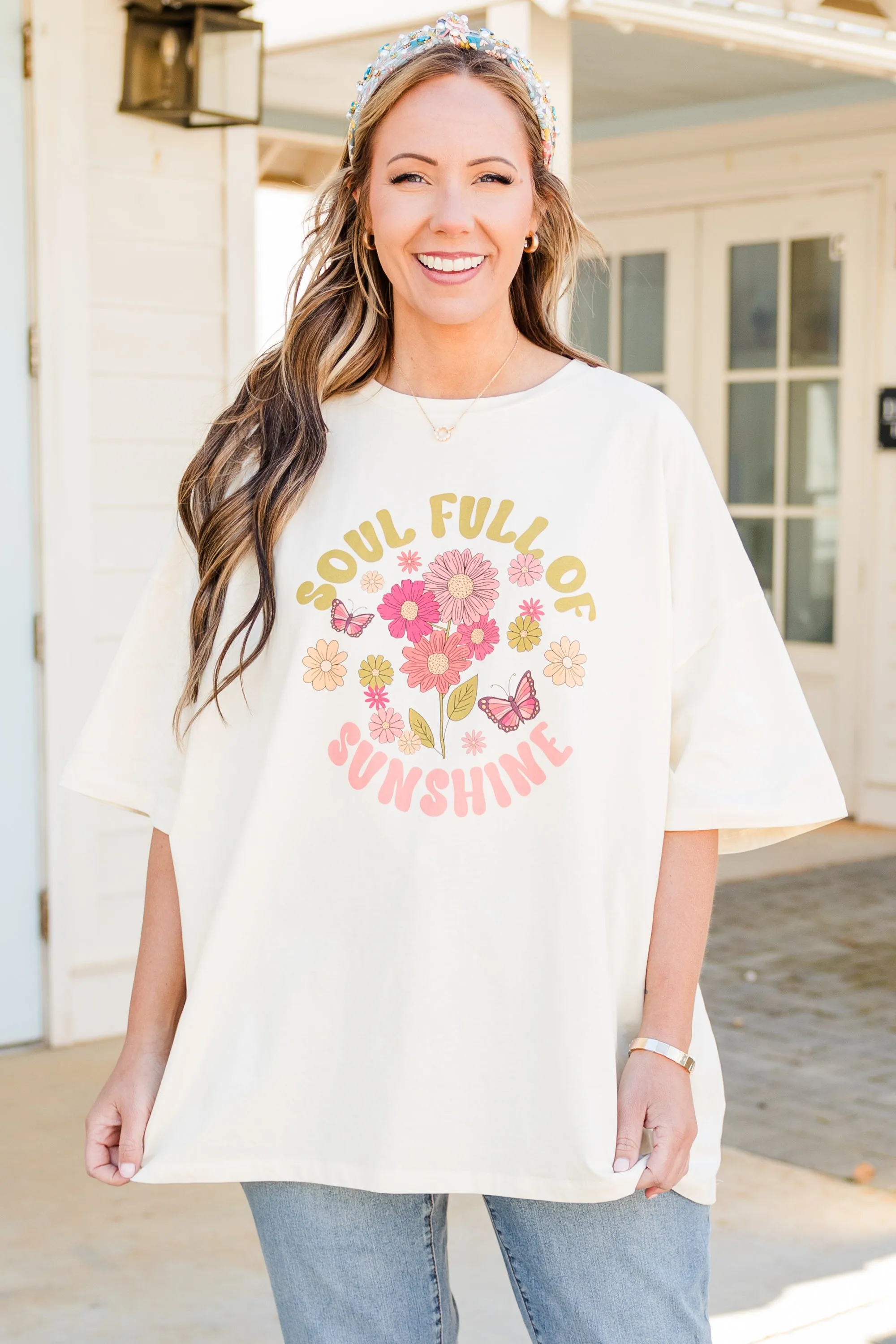 Soulful Sunshine Boyfriend Tee, Ivory