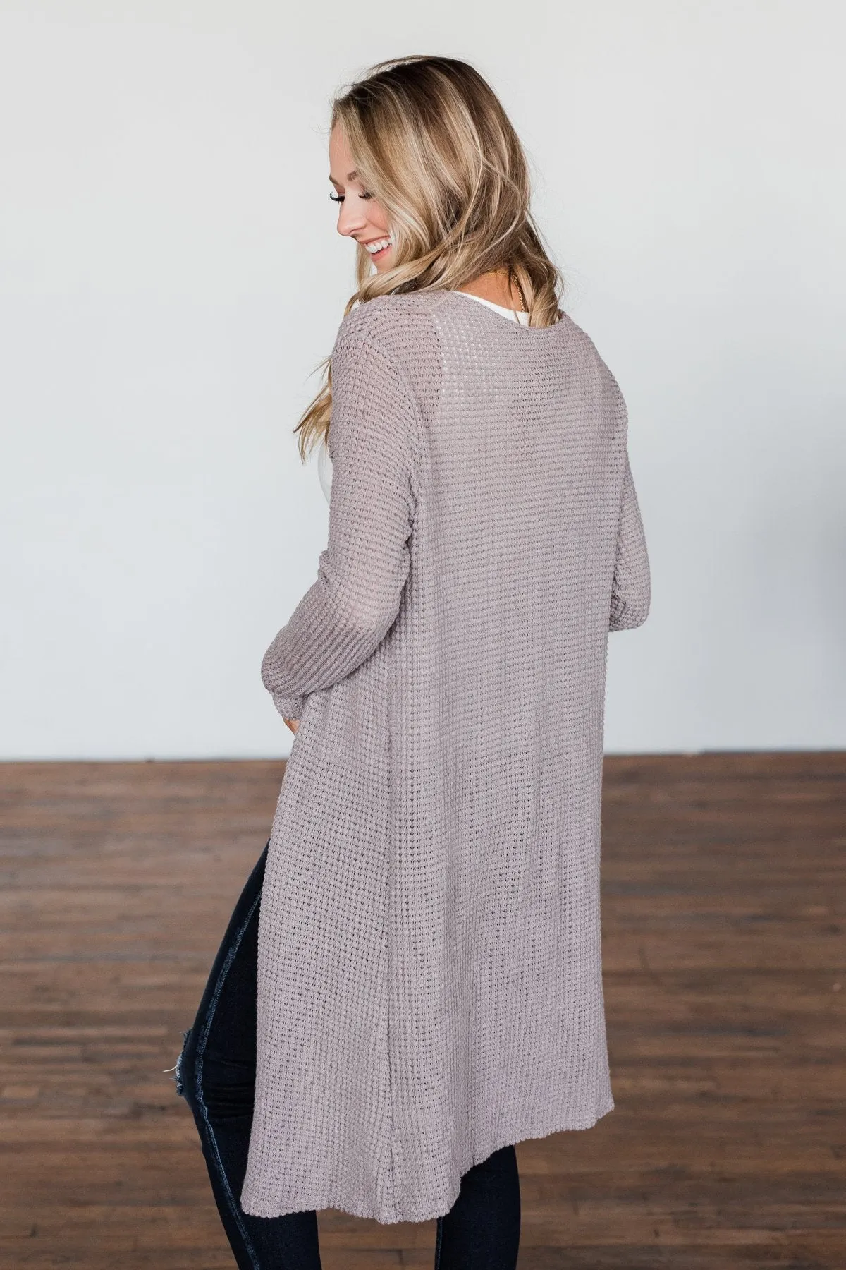 Stealing My Heart Long Knit Cardigan- Taupe