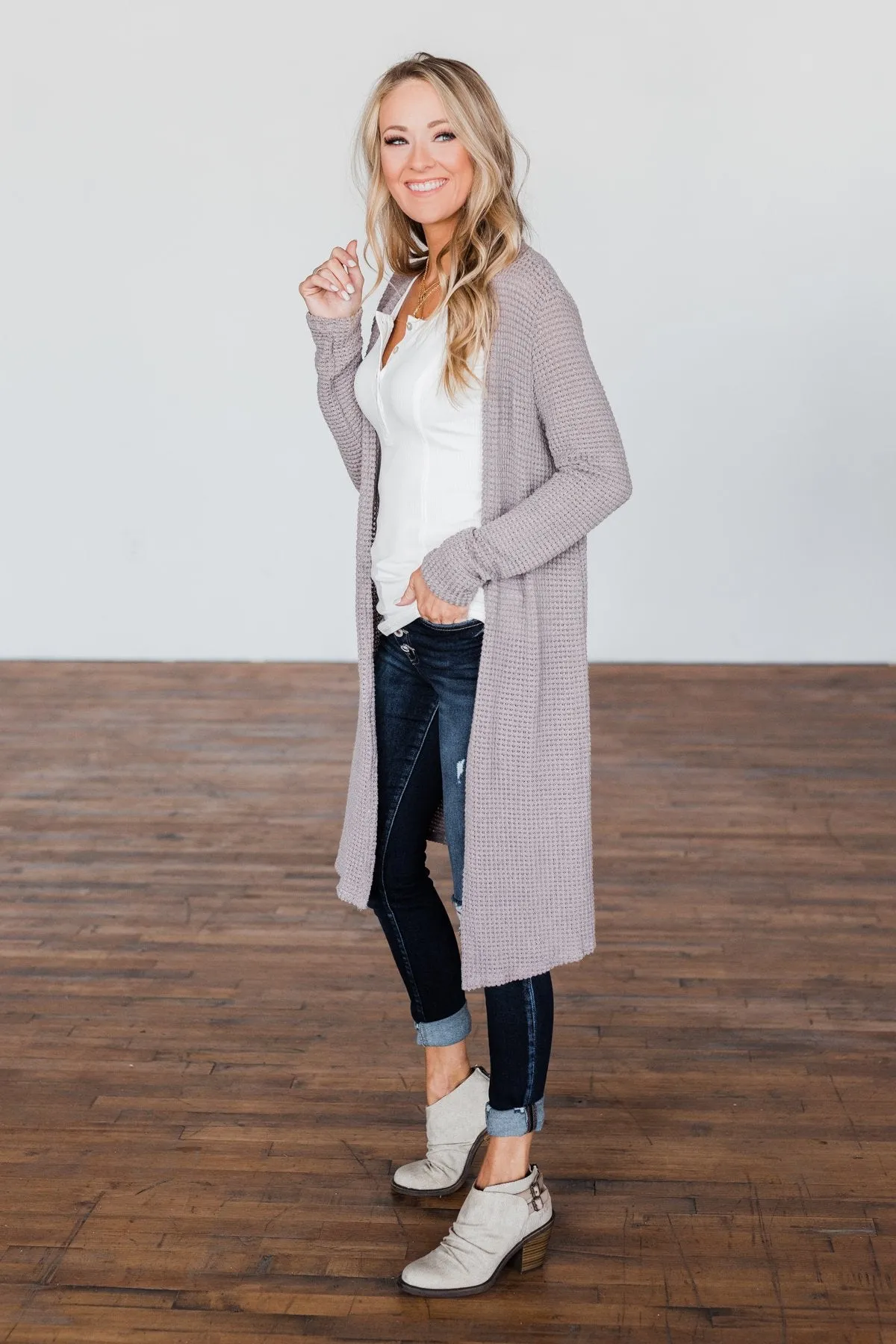 Stealing My Heart Long Knit Cardigan- Taupe