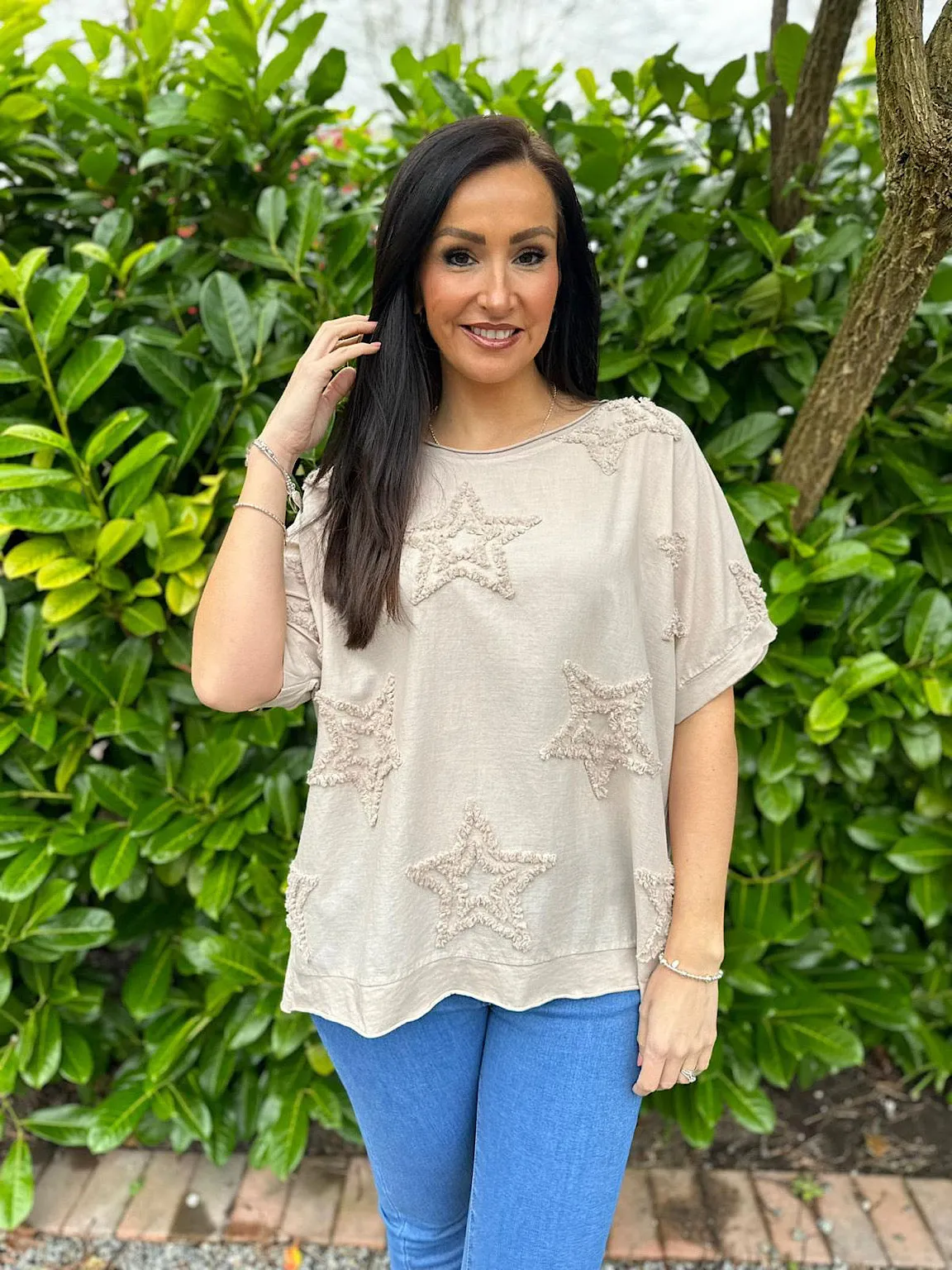 Stone Soft Star Round Neck Top Mia