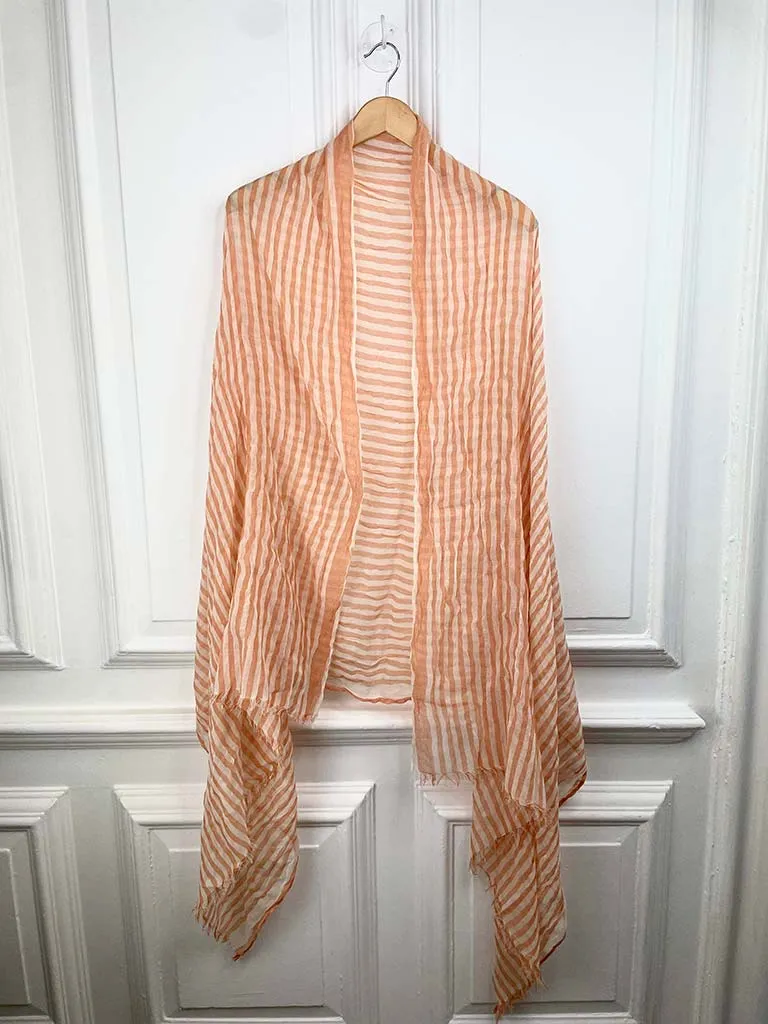 Stripe Raw Edge Scarf - Papaya