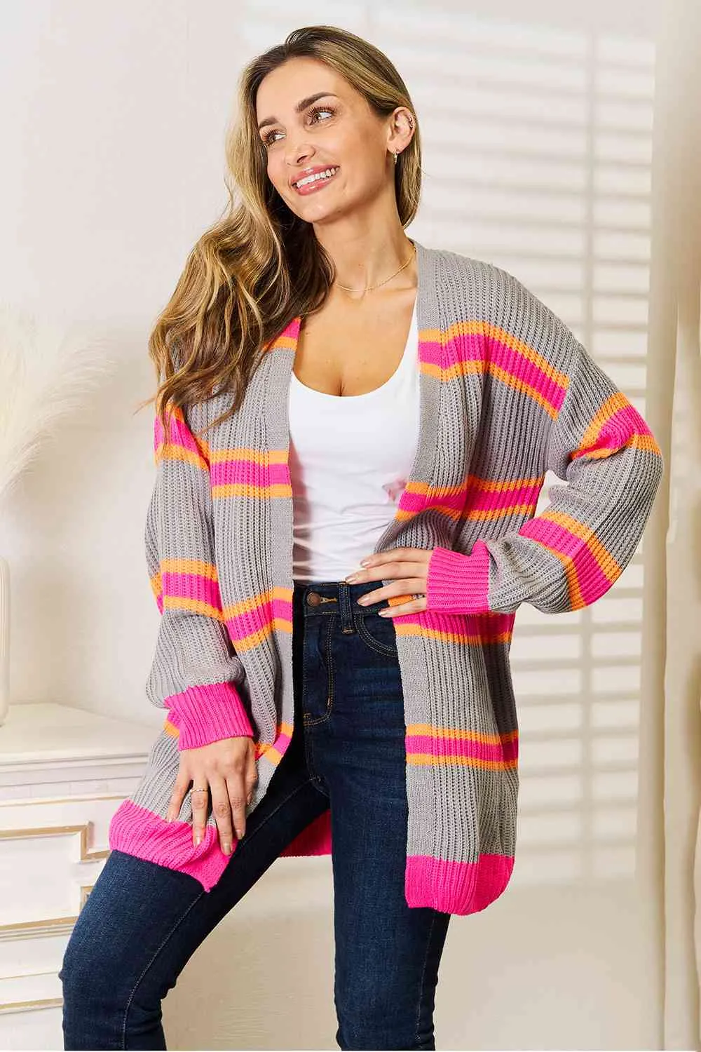 Striped Ribbed Long Sleeve Cardigan