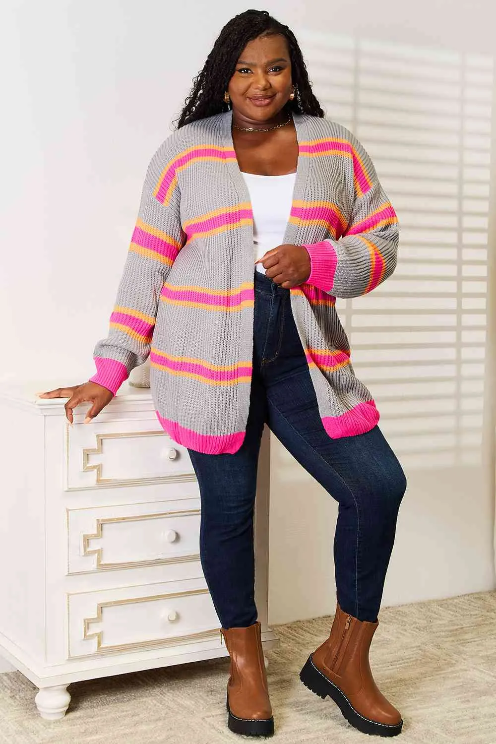 Striped Ribbed Long Sleeve Cardigan