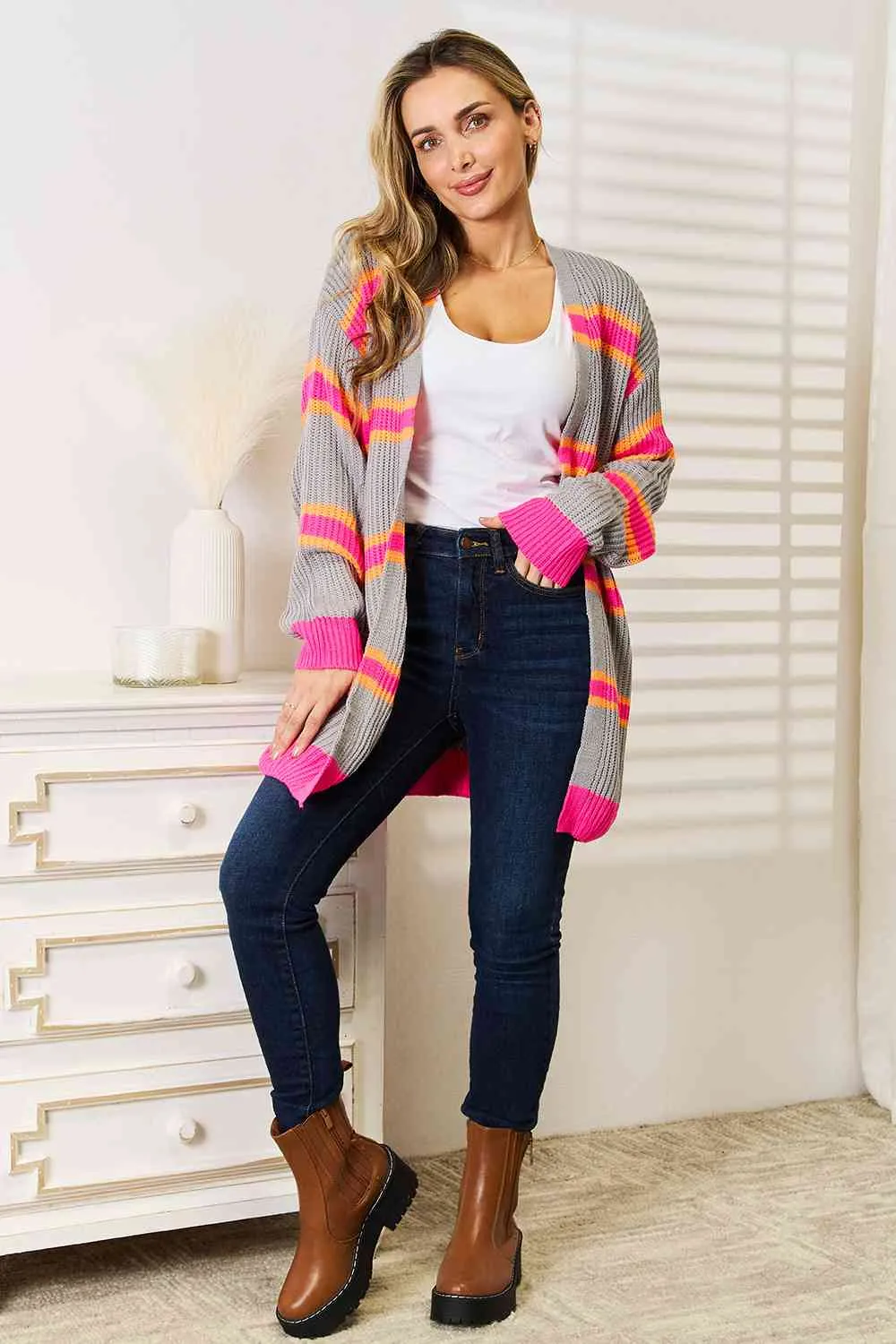 Striped Ribbed Long Sleeve Cardigan