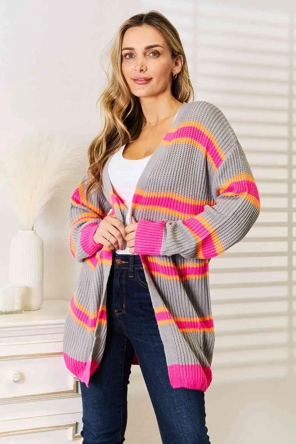 Striped Ribbed Long Sleeve Cardigan