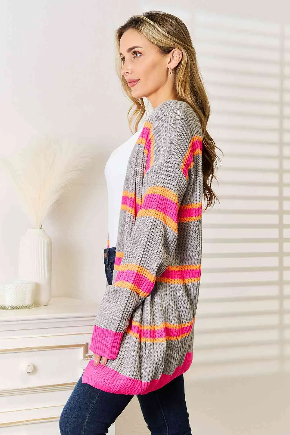 Striped Ribbed Long Sleeve Cardigan