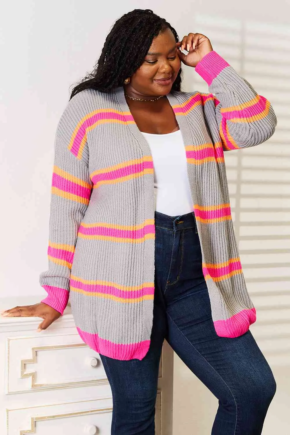 Striped Ribbed Long Sleeve Cardigan