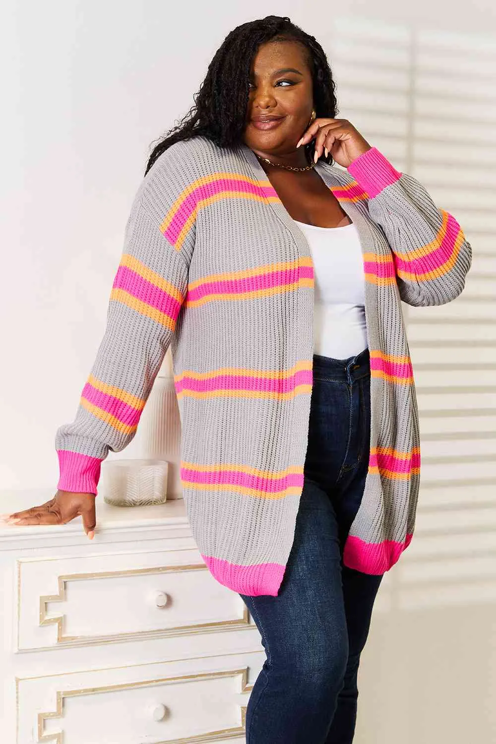 Striped Ribbed Long Sleeve Cardigan