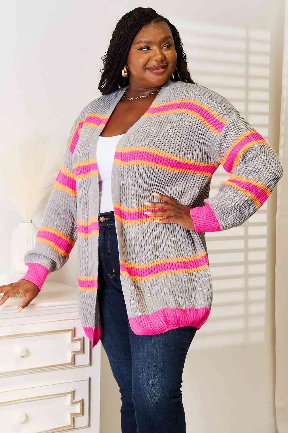 Striped Ribbed Long Sleeve Cardigan