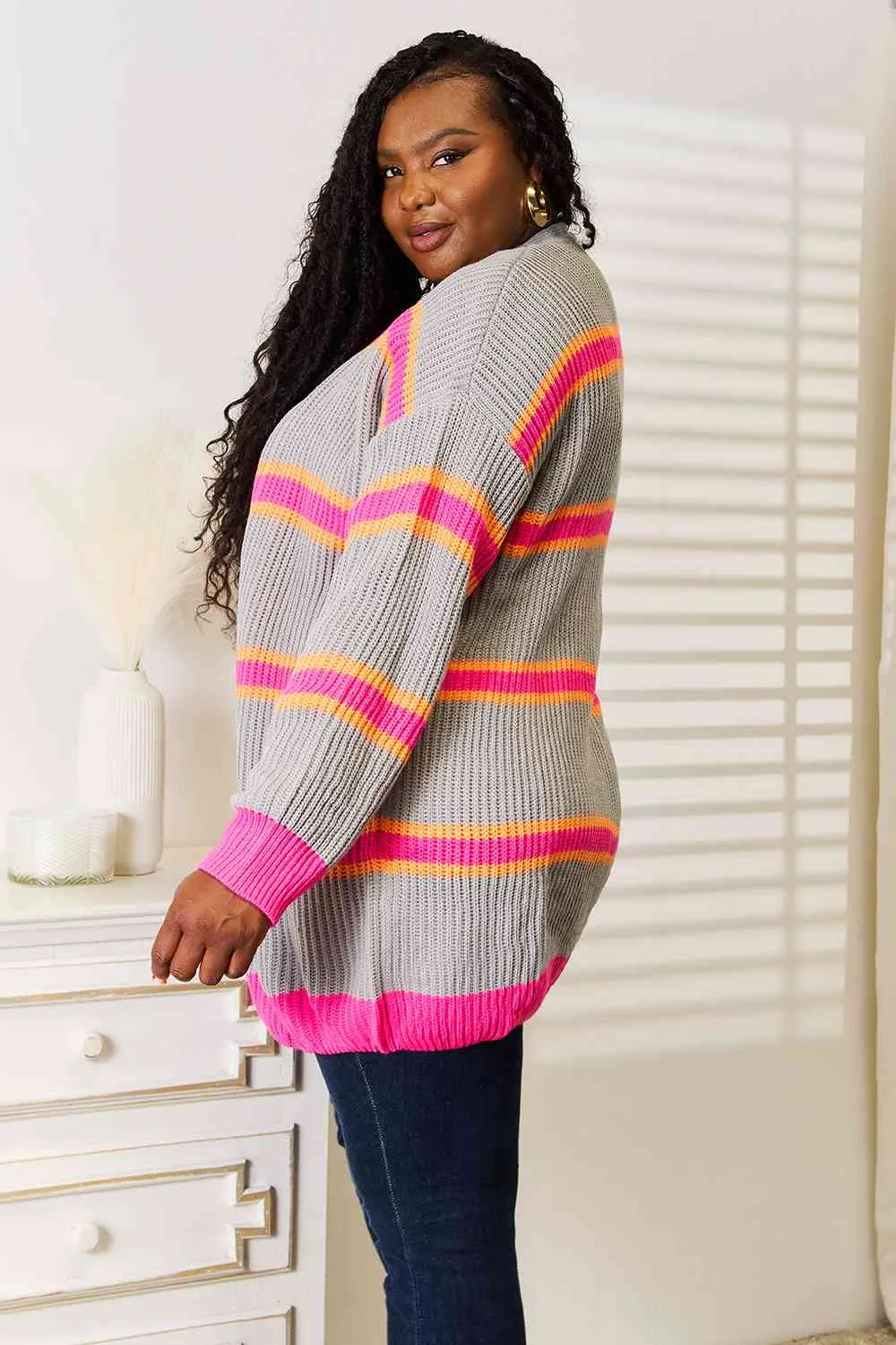 Striped Ribbed Long Sleeve Cardigan