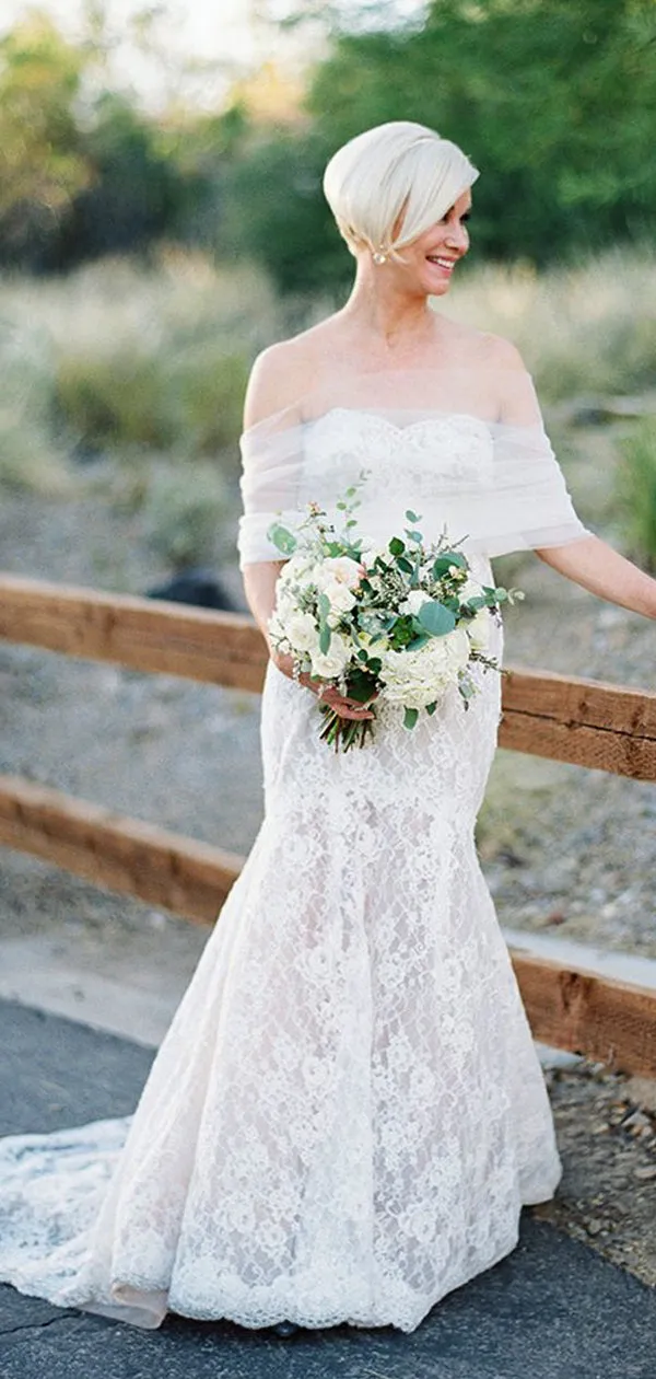 Stunning Ivory Lace Sweetheart Strapless Mermaid Wedding Dresses,DB0149