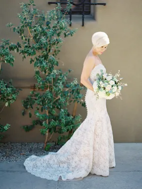 Stunning Ivory Lace Sweetheart Strapless Mermaid Wedding Dresses,DB0149