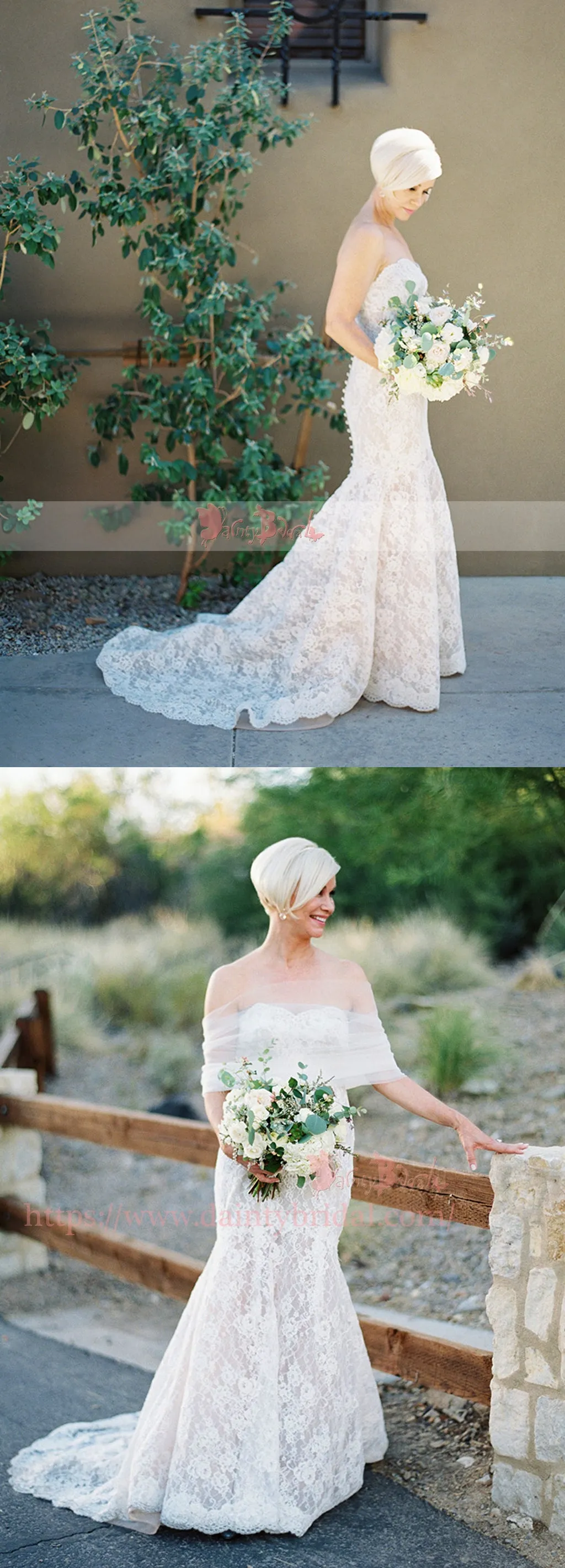 Stunning Ivory Lace Sweetheart Strapless Mermaid Wedding Dresses,DB0149