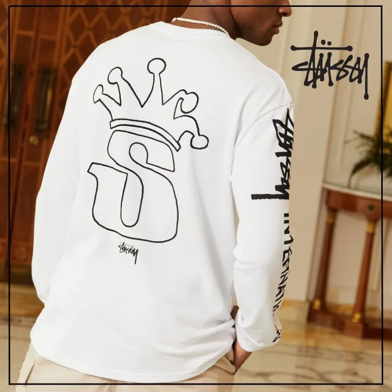 STUSSY  |Crew Neck Pullovers Street Style Long Sleeves Cotton