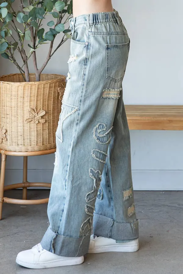 Super  Star Washed Denim Straight Leg Jean